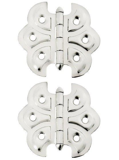 Pair of Victorian Butterfly Cabinet Hinges - 2 1/4 inch H x 2 3/8 inch W in Polished Nickel.